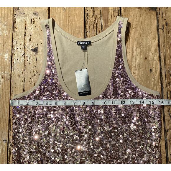 Experess Womens Size S/P Tan Sequin Tank Top - Picture 7 of 8
